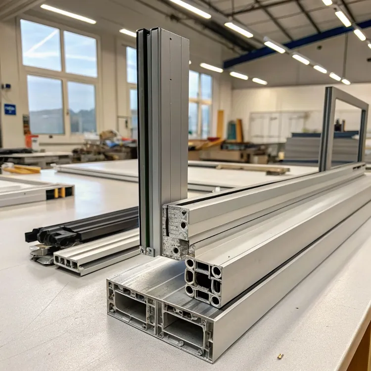 Aluminum profile frames in workshop