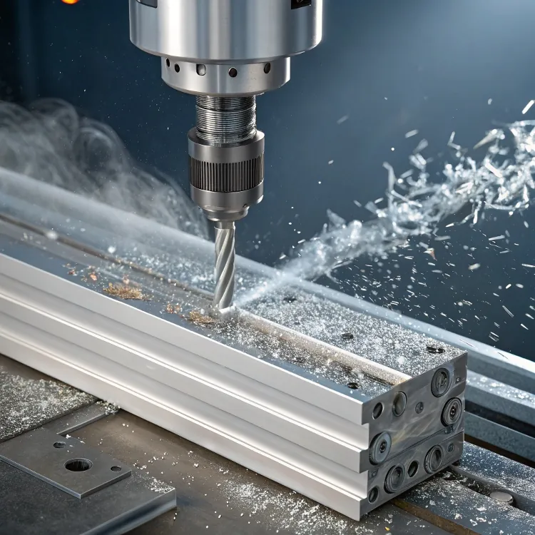 CNC machine drilling aluminum extrusion profile