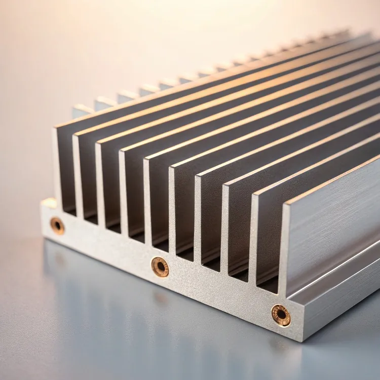 Gros plan sur le dissipateur thermique en aluminium conçu avec précision