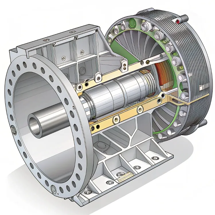 Cutaway view of electric motor showing internal components