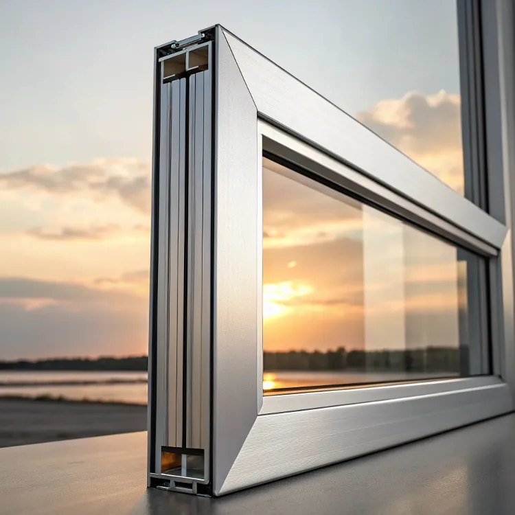 Double-glazed aluminum frame at sunset