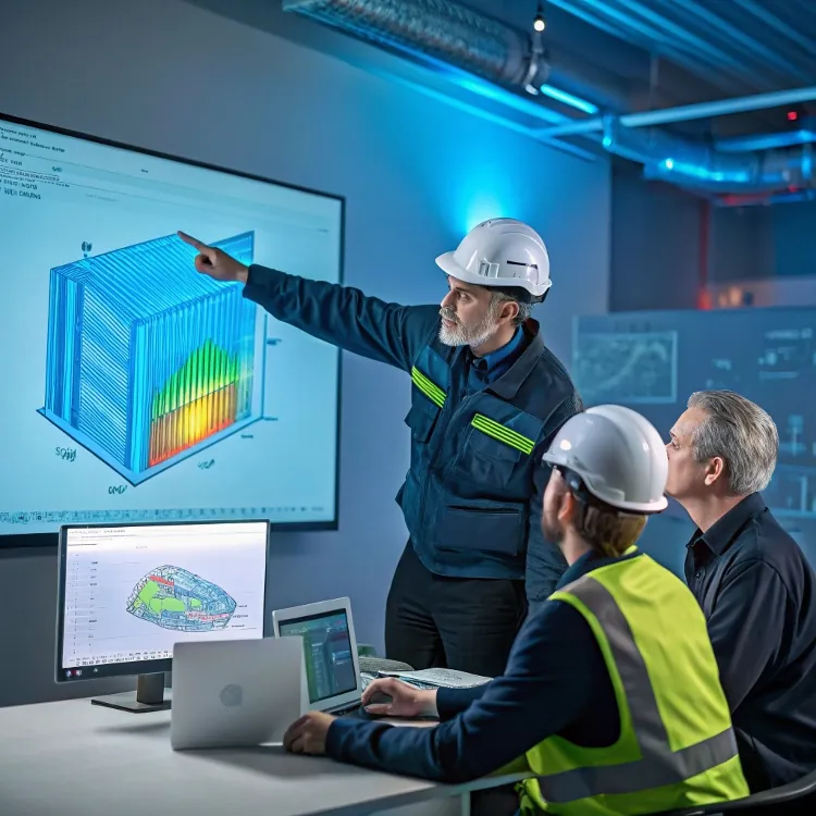Ingénieurs analysant les performances thermiques d'un dissipateur thermique