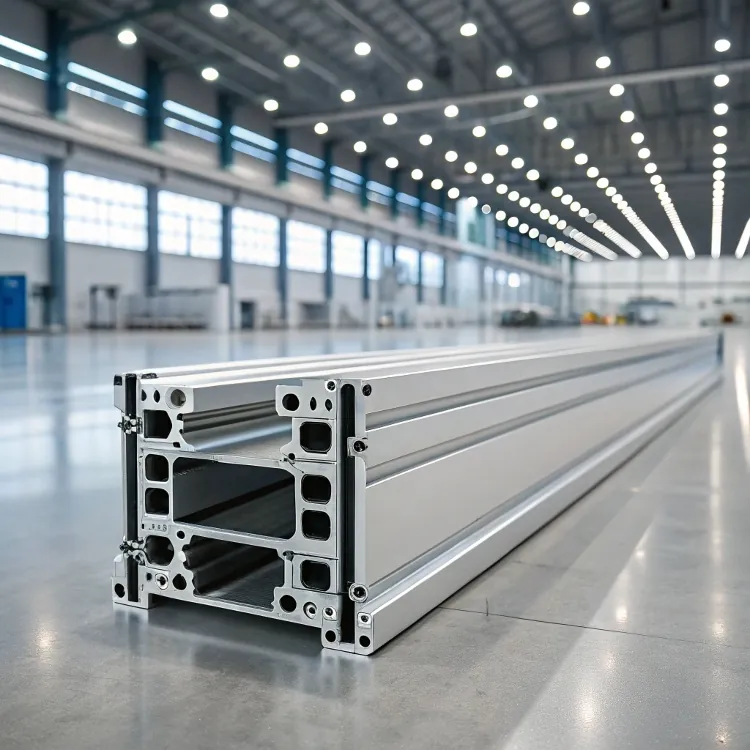 Extrusión de aluminio resistente en brillante nave industrial