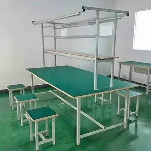 Industrial Assembly Table with Integrated Light and Shelf