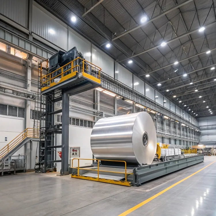 Bobina de aluminio de gran tamaño en una moderna planta de producción
