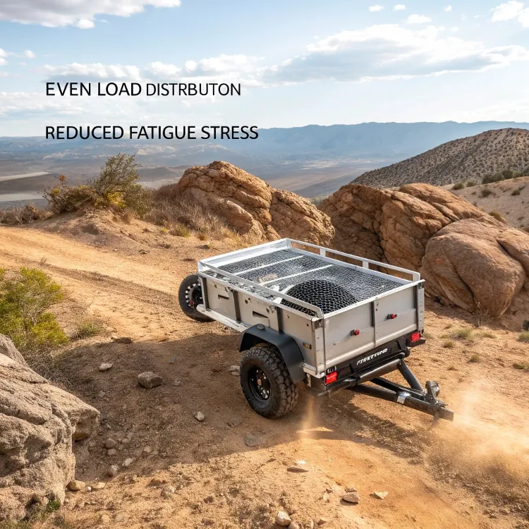 Off-road utility trailer on rocky mountain trail