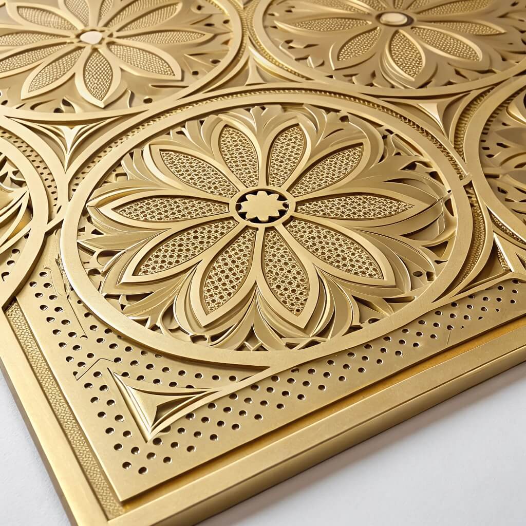 Ornate golden decorative ceiling panel detail