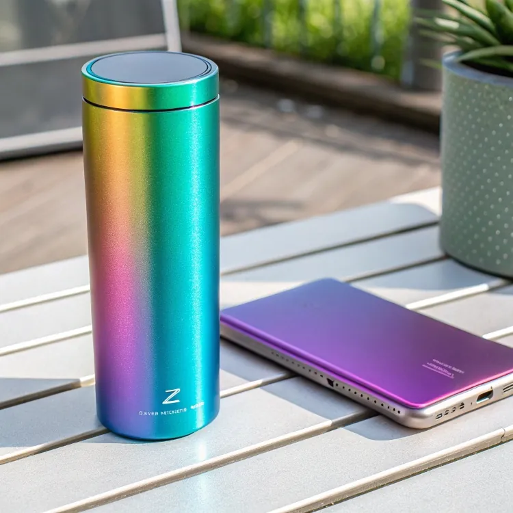 Rainbow gradient insulated bottle outdoors