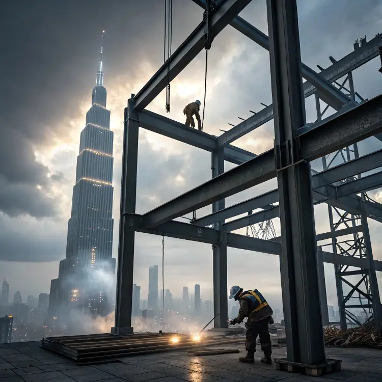 بناء الهيكل الفولاذي على ناطحة سحاب