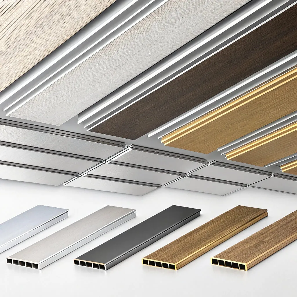 Various colors and styles of aluminum ceiling panels