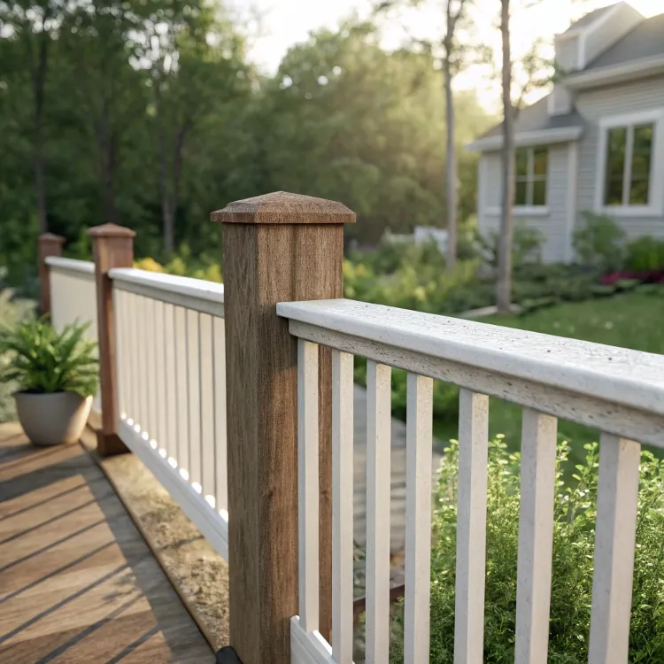 Wood and vinyl railing on home deck