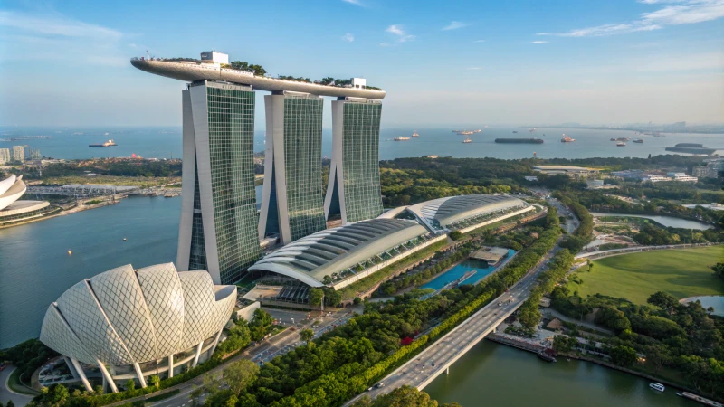 Aerial view of Marina Bay Sands hotel in Singapore