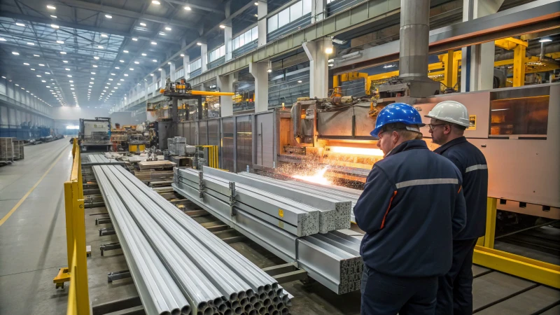 Aluminium extrusion factory with advanced machinery and workers