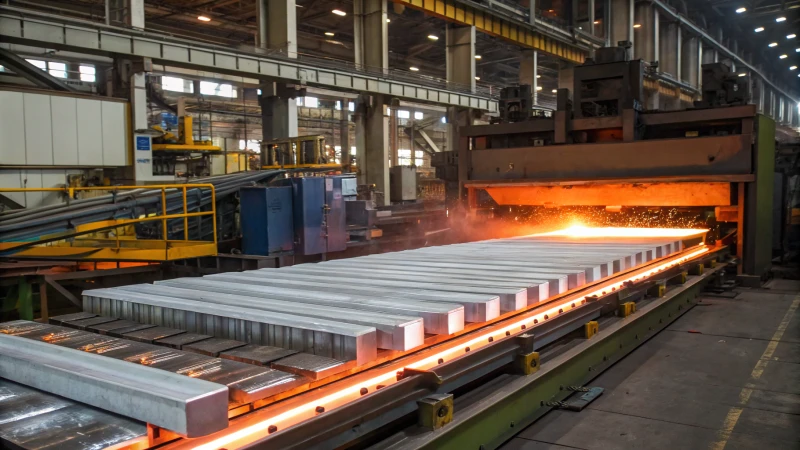 Photorealistic depiction of the aluminium extrusion process in a factory