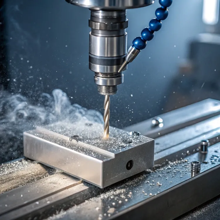 aluminum block drilling with coolant spray system