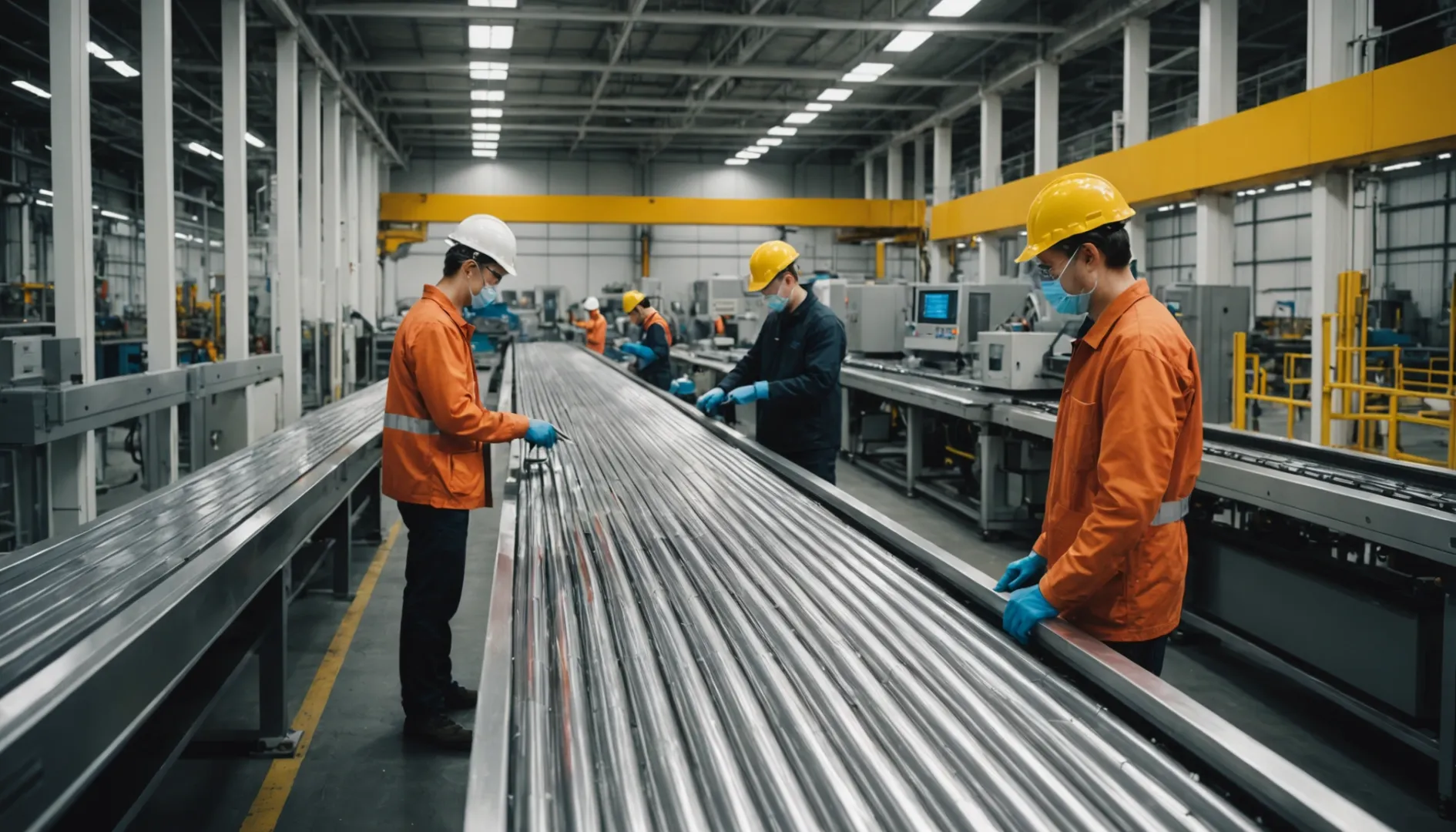 Instalación industrial con barras de aluminio en línea de producción