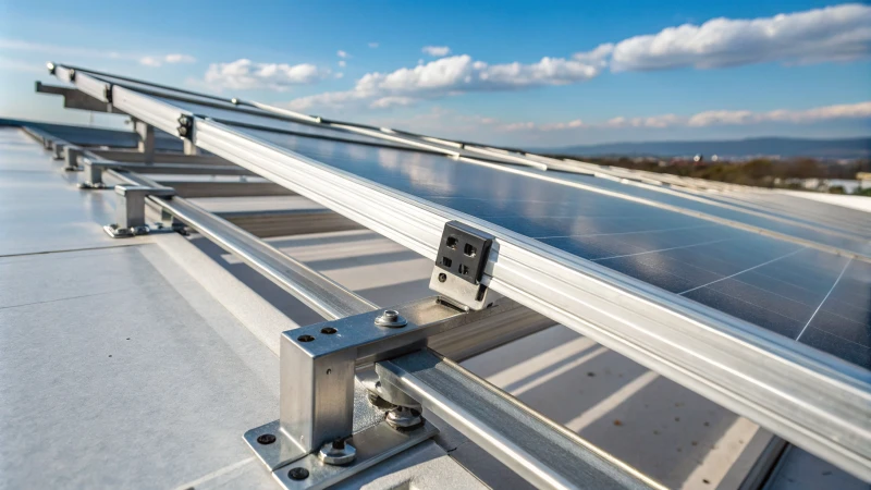 Close-up of aluminum extrusions supporting solar panels on a rooftop