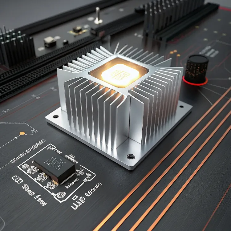 aluminum heat sink on illuminated microchip surface