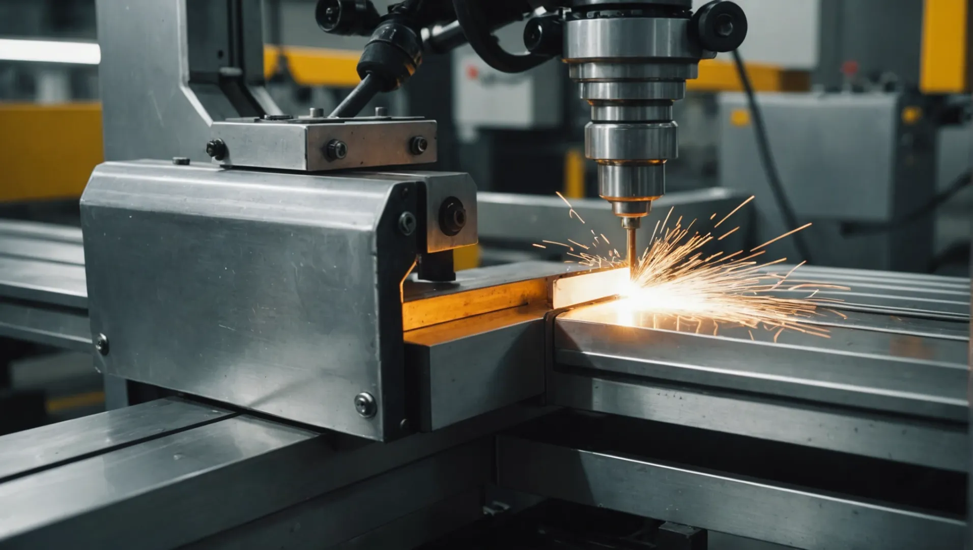 Close-up of an aluminum profile bending process
