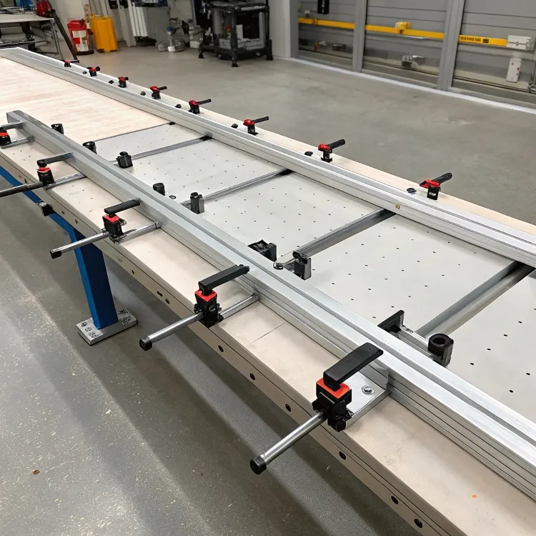 aluminum profile clamping setup in workshop