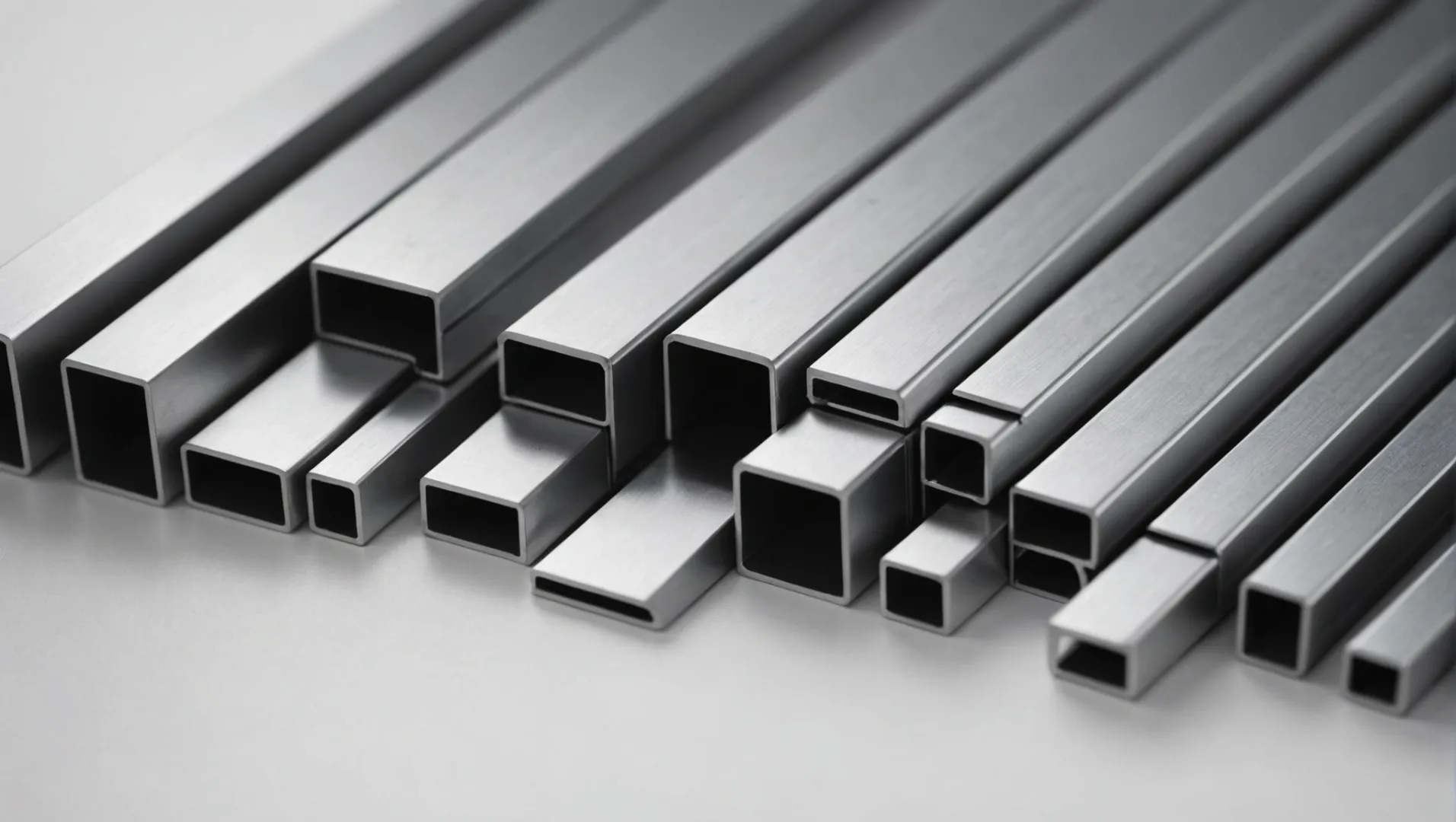 Assorted aluminum profiles including angles, channels, and tubes.