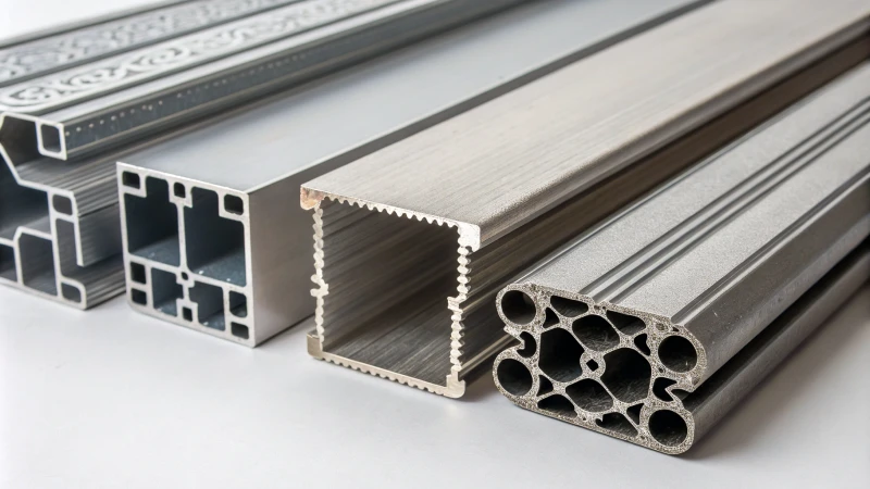Vue rapprochée de différents profils en aluminium sur une surface