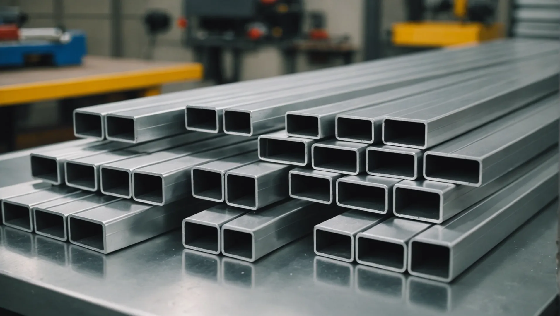 A selection of aluminum profiles displayed on a workbench