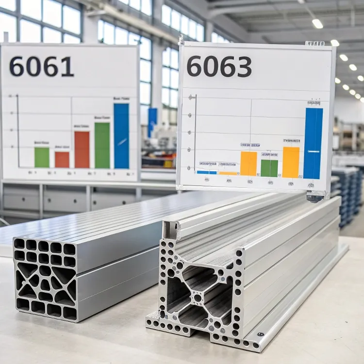 aluminum profiles with 6061 and 6063 comparison charts
