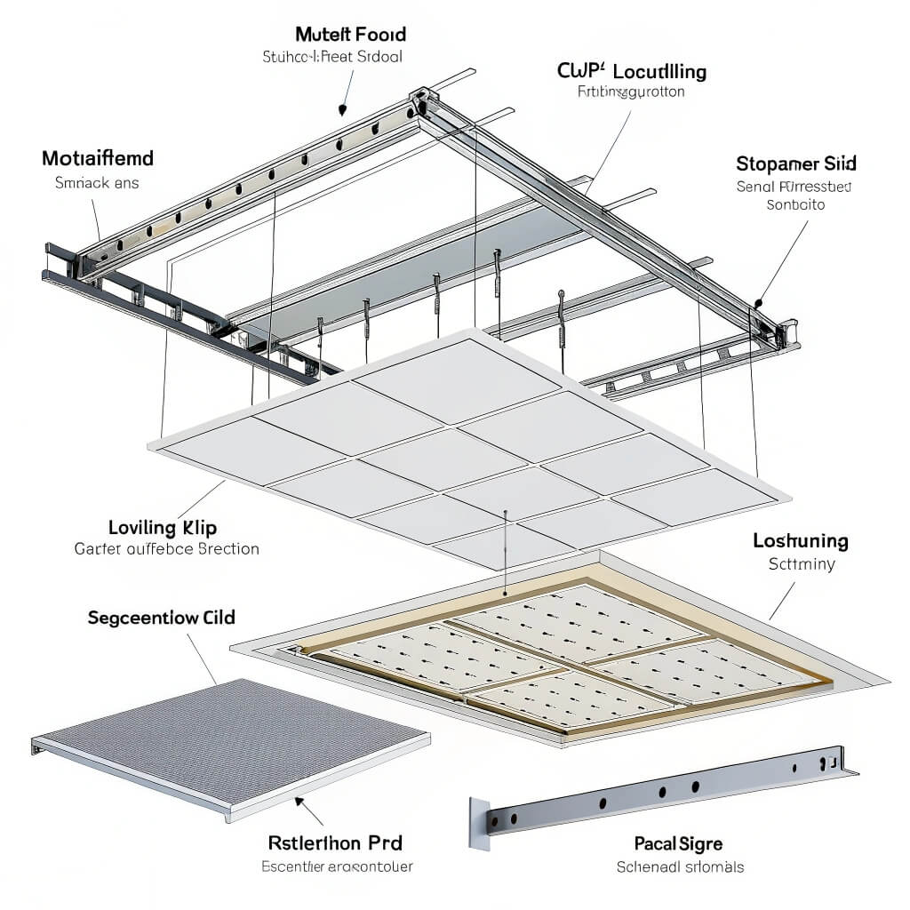 Exploded view of ceiling system components