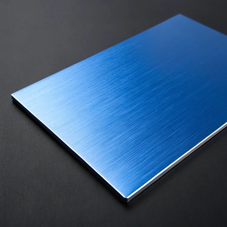 blue brushed aluminum sheet close-up