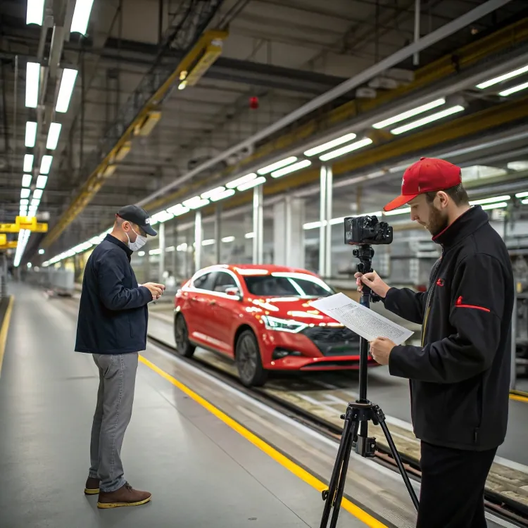 Car factory inspection with camera setup