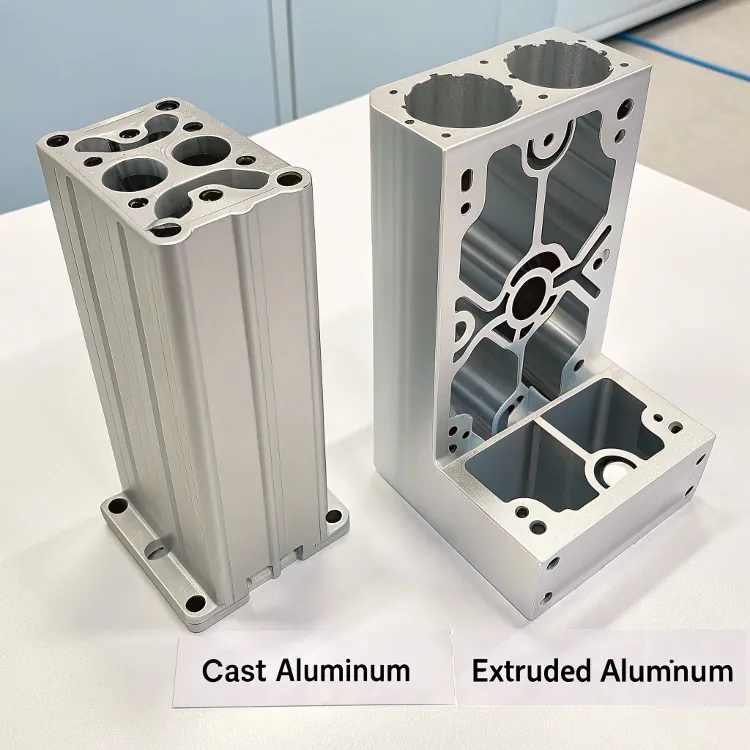 cast aluminum vs extruded aluminum parts on display