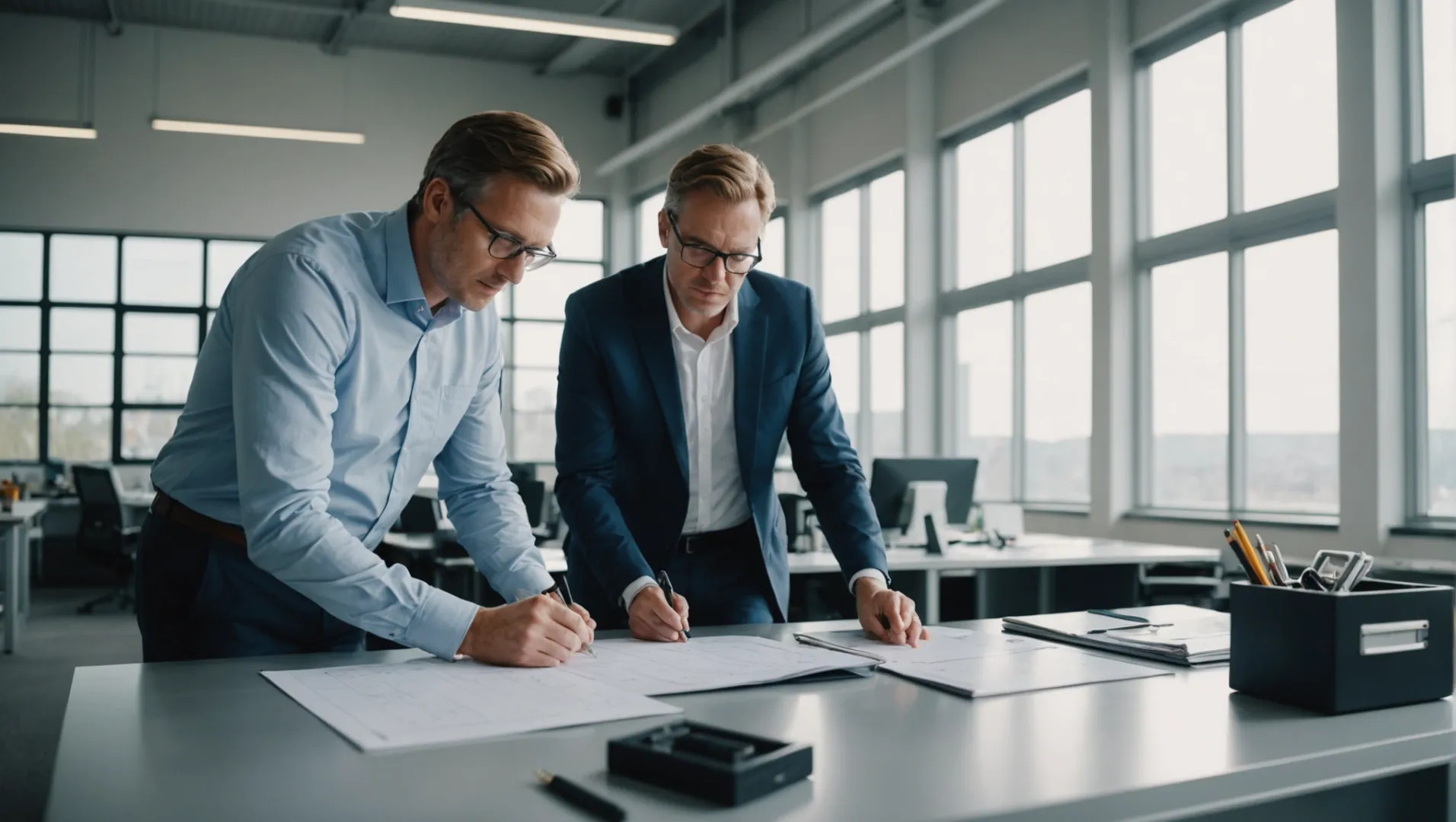 Un professionnel évalue des profilés en aluminium avec un fournisseur.