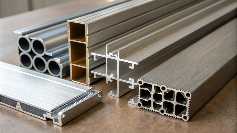 Close-up of aluminum profiles showcasing intricate textures and finishes