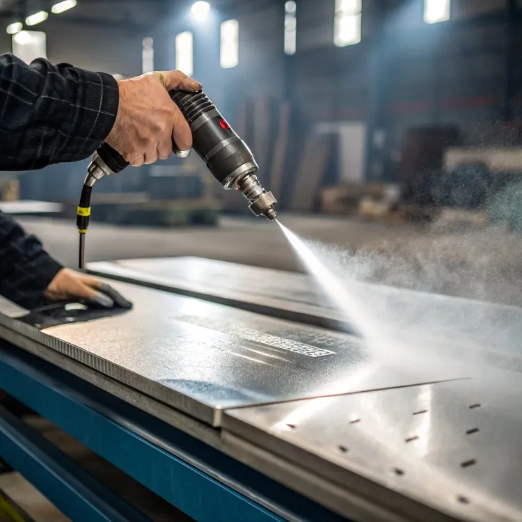 강철에 휴대용 스프레이 건 클로즈업