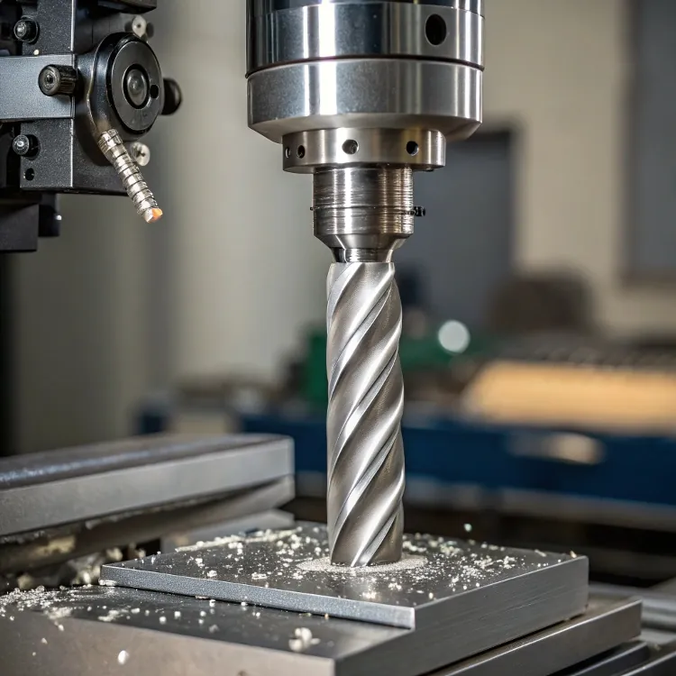 close-up of milling machine tool with spiral cutter