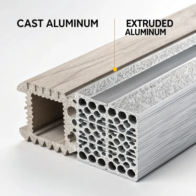 cross-section of cast and extruded aluminum profiles