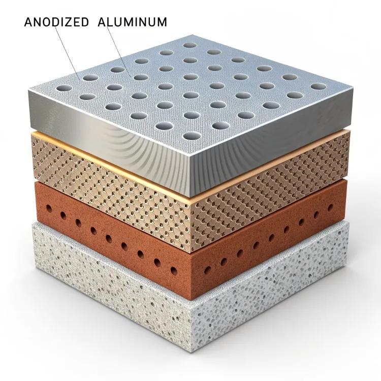 uitsnede van geanodiseerde aluminiumlagen in 3D-aanzicht