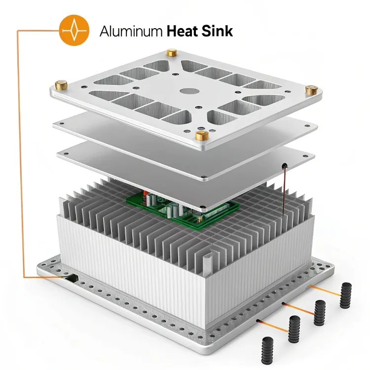 exploded view of aluminum heat sink assembly