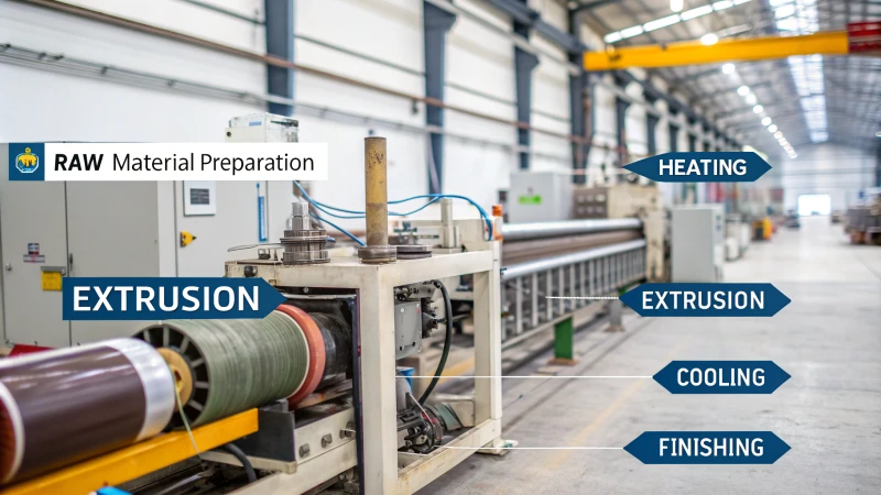 Infographic illustrating the extrusion process stages in manufacturing