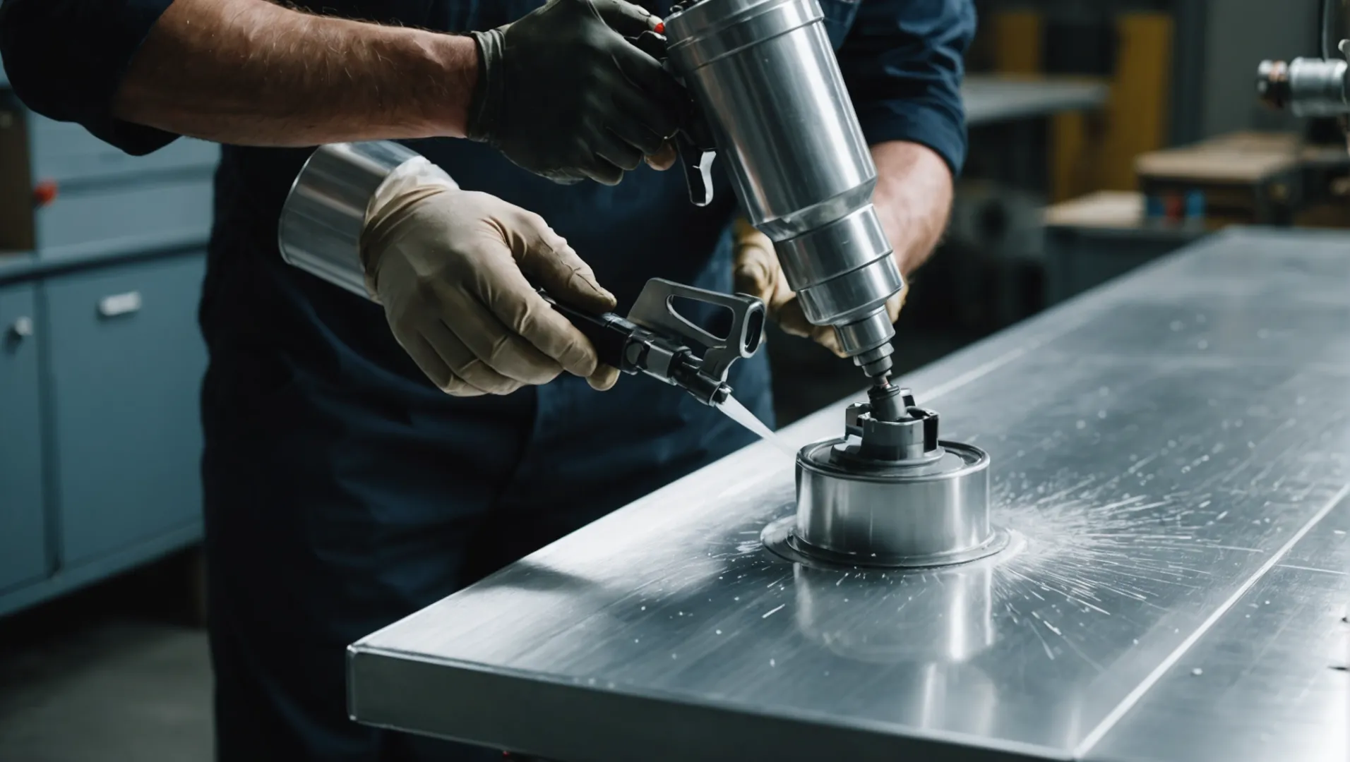 Fluorkoolstof spuitproces op een aluminium paneel