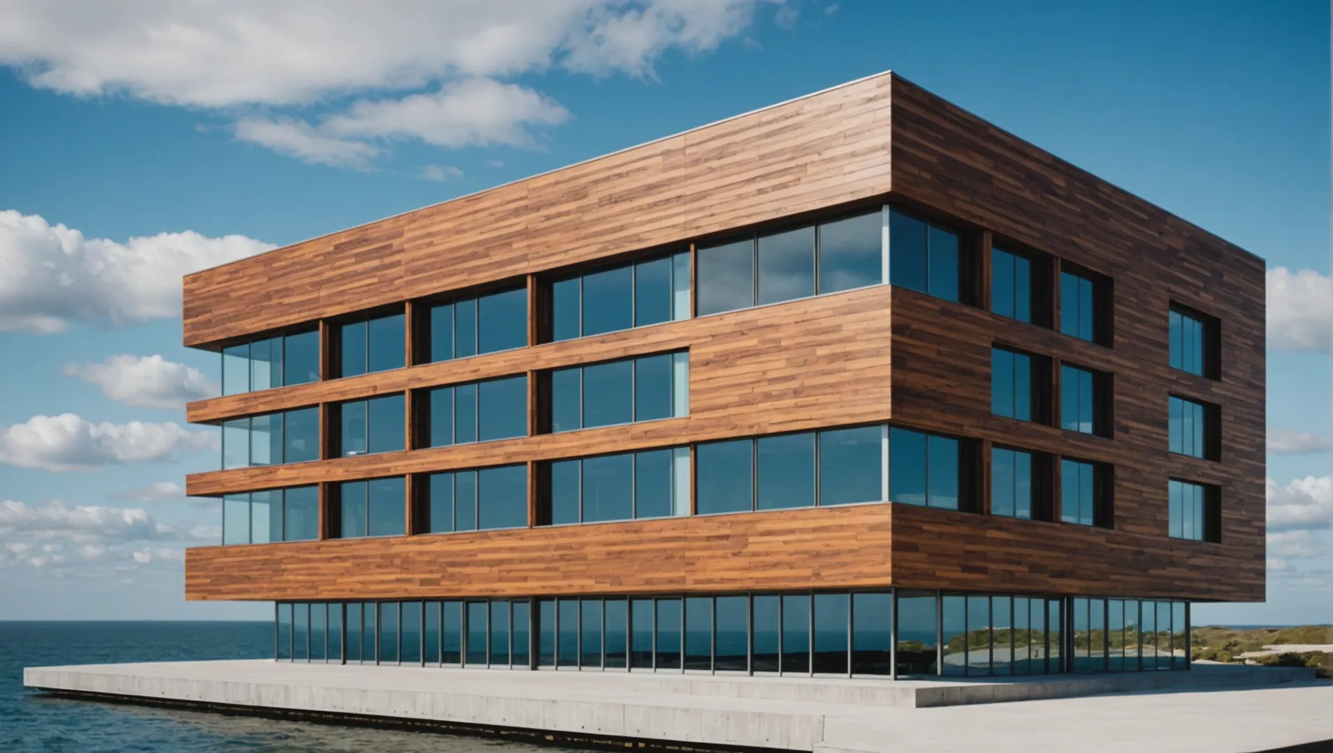 Panneaux de bois en fluorocarbone sur un bâtiment côtier