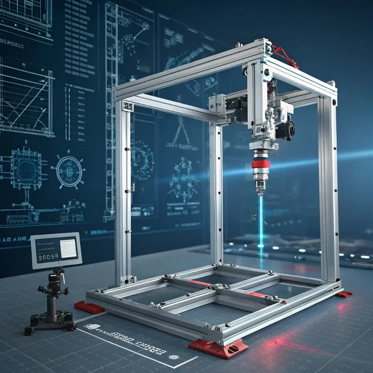 Futuristický CNC stroj s holografickým rozhraním pro tvorbu plánů