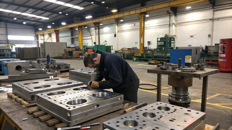 A technician working in an industrial workshop on a metal mould