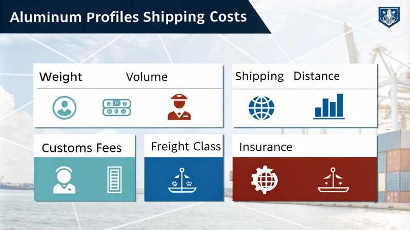 Infographic detailing factors influencing international shipping costs for aluminum profiles