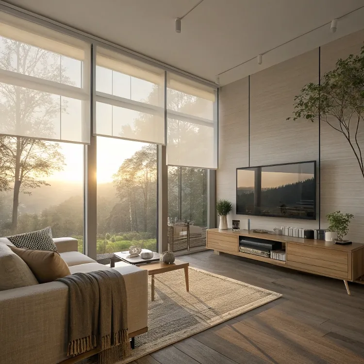Salón con grandes ventanales y vistas soleadas