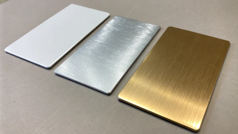 Сравнение образцов металла: анодированный алюминий, порошковое покрытие и краска.