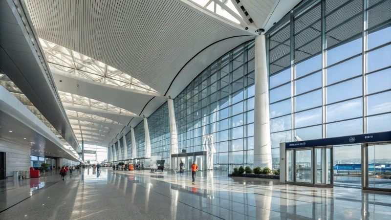 Modern airport terminal with aluminum architecture