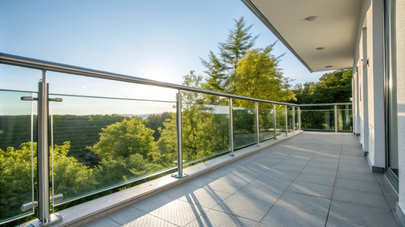 Un balcon moderne avec un garde-corps élégant en aluminium et une végétation luxuriante