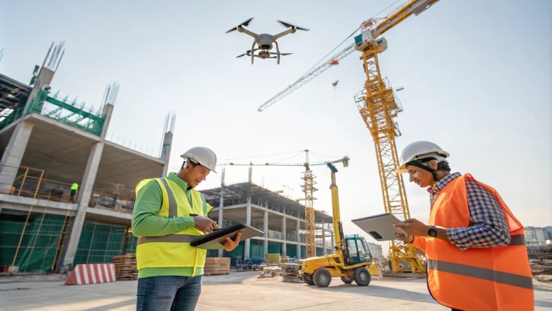 Modern construction site with advanced technologies